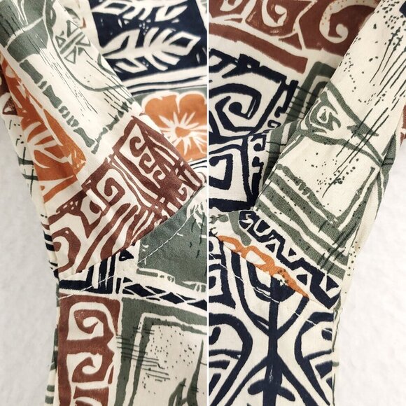 AFTCO Bluewater Hawaiian Shirt Polynesian Fishing Palm Trees Made USA Men Large - Picture 8 of 12